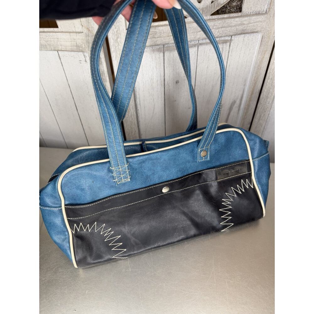 Steve Madden Blue Faux Leather Southwest Western Top Handle Mini Duffle Top Zip